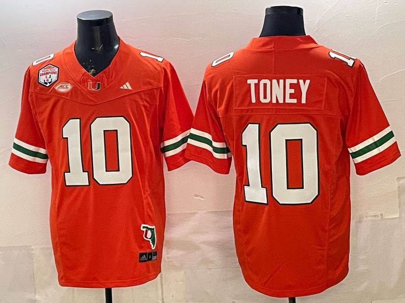 Men 2026 Miami Hurricanes #10 Toney Orange 3th generations Limited NCAA Jersey 058->ncaa teams->NCAA Jersey
